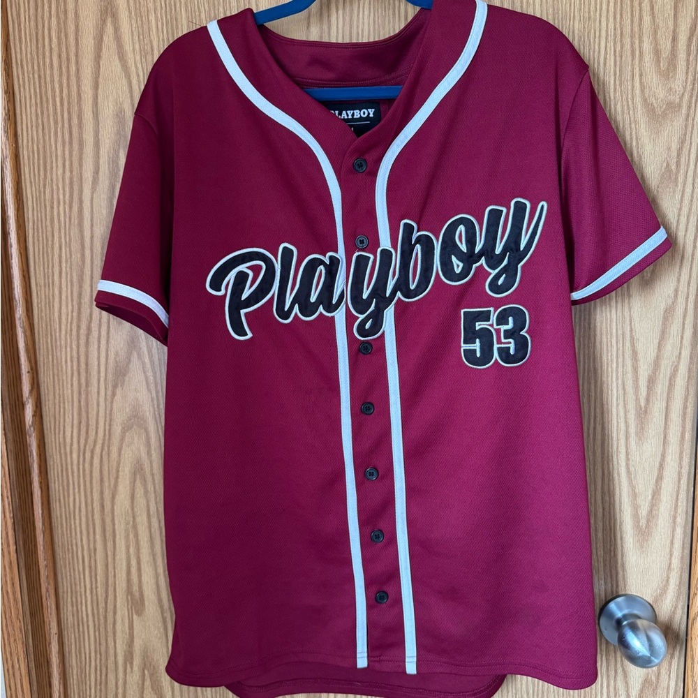 PLAYBOY Men’s Red Sports Jersey White Accents.